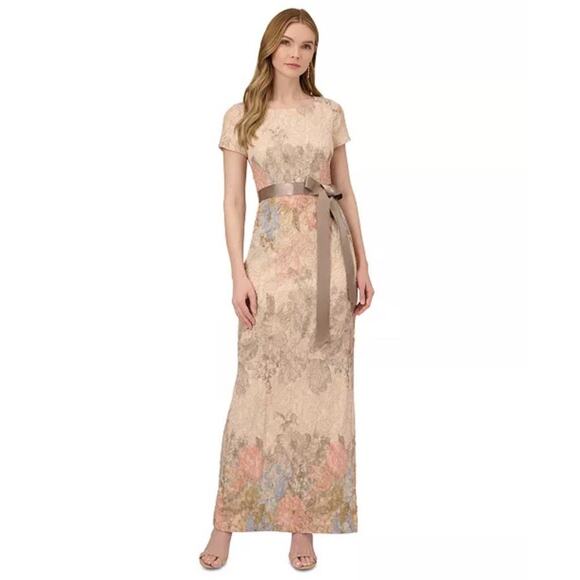Adrianna Papell Matelasse Column Gown Wedding Guest Party Cocktail Womens 14 - Picture 1 of 8
